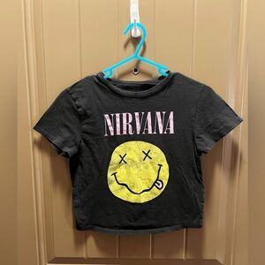 2023 Nirvana Women’s Crop Top | Smiley Logo Graphic Band Tee | Size Medium